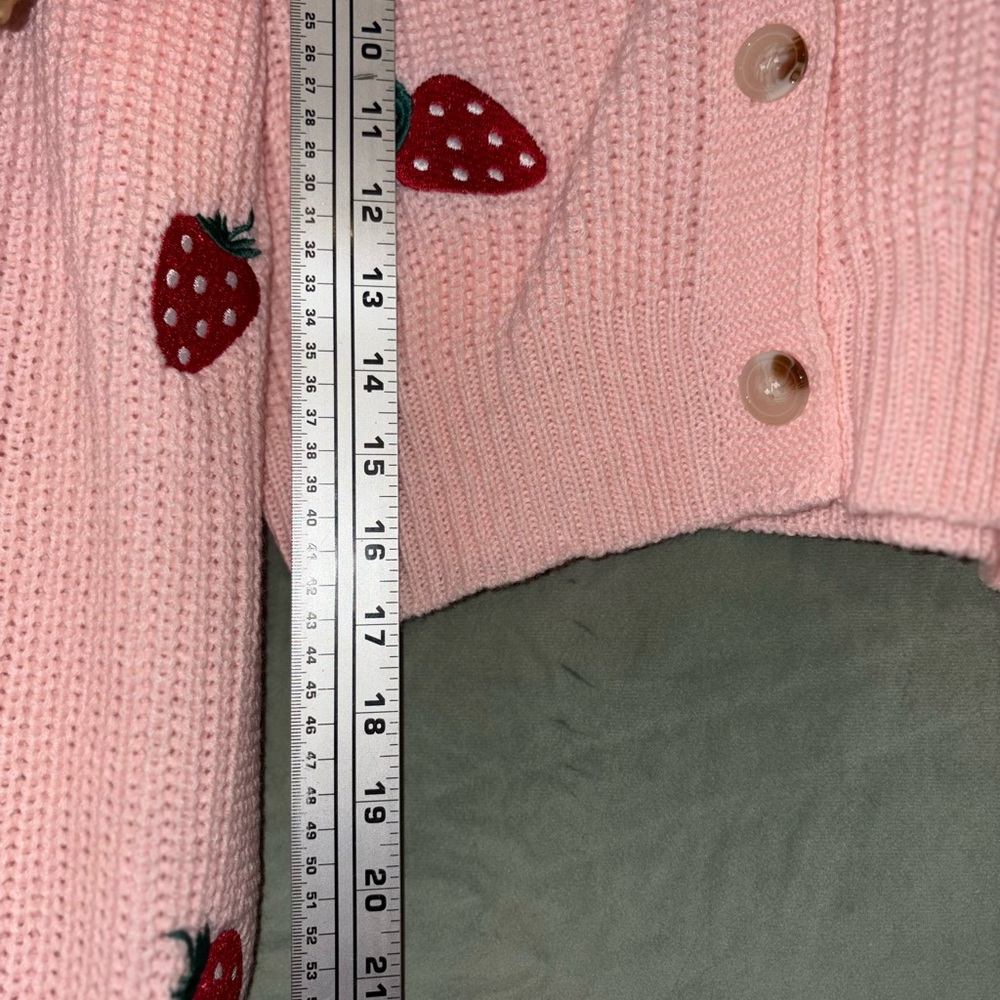 Womens Pink Strawberry Embroidered Women's Crop Button Down Sweater 🌵S - Picture 4 of 8